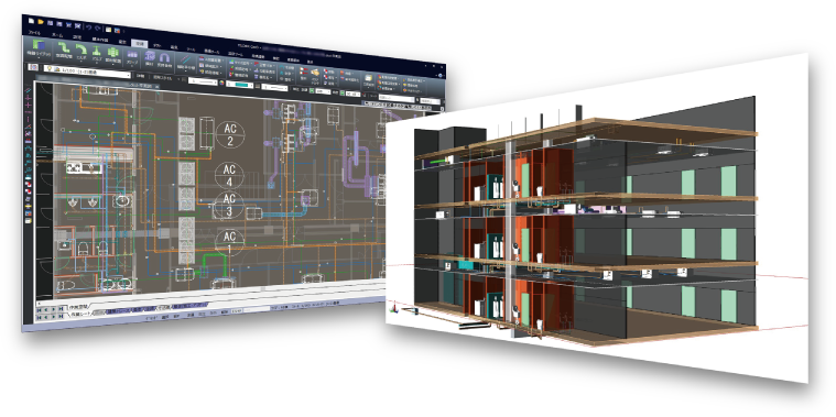 建築設備CADによるビル全体の設備図面
